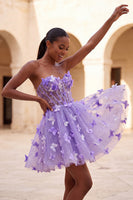 Laden Sie das Bild in den Galerie-Viewer, A-Line lila Sweetheart Sheer Korsett-Applikationskleid Homecoming-Kleid mit Spitze hinten