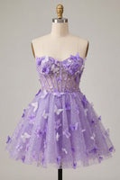 Laden Sie das Bild in den Galerie-Viewer, A-Line lila Sweetheart Sheer Korsett-Applikationskleid Homecoming-Kleid mit Spitze hinten