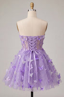 Laden Sie das Bild in den Galerie-Viewer, A-Line lila Sweetheart Sheer Korsett-Applikationskleid Homecoming-Kleid mit Spitze hinten