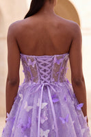 Laden Sie das Bild in den Galerie-Viewer, A-Line lila Sweetheart Sheer Korsett-Applikationskleid Homecoming-Kleid mit Spitze hinten