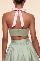 Laden Sie das Bild in den Galerie-Viewer, Pink-grünes A-Linien-Zweiteiler-Satin-Neckholder-Satin-Homecoming-Kleid
