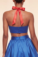 Laden Sie das Bild in den Galerie-Viewer, Pink-grünes A-Linien-Zweiteiler-Satin-Neckholder-Satin-Homecoming-Kleid