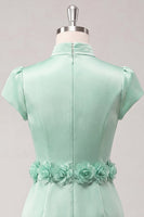 Laden Sie das Bild in den Galerie-Viewer, Grünes High-Neck Bodycon Satin Mützenärmel Kurzes Abendkleid mit 3D-Blumen