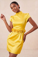 Laden Sie das Bild in den Galerie-Viewer, Grünes High-Neck Bodycon Satin Mützenärmel Kurzes Abendkleid mit 3D-Blumen