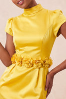 Laden Sie das Bild in den Galerie-Viewer, Grünes High-Neck Bodycon Satin Mützenärmel Kurzes Abendkleid mit 3D-Blumen
