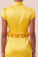 Laden Sie das Bild in den Galerie-Viewer, Grünes High-Neck Bodycon Satin Mützenärmel Kurzes Abendkleid mit 3D-Blumen