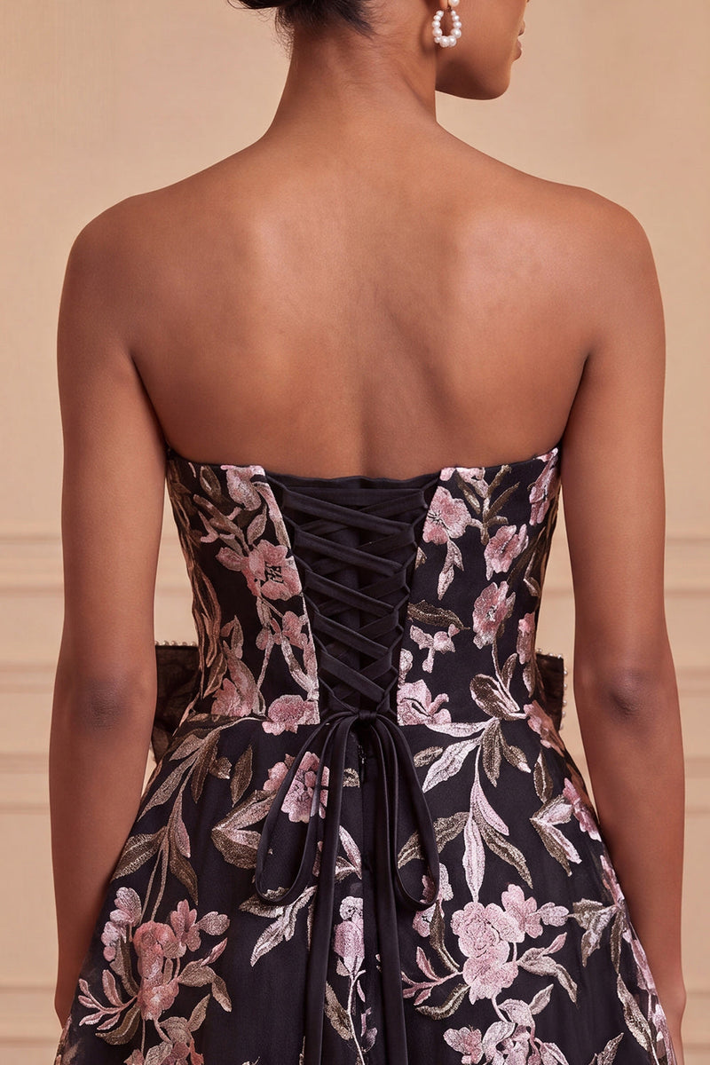 Laden Sie das Bild in den Galerie-Viewer, Salbeigrünes, trägerloses A-Linien-Sticker-Perlen-Schnürsenkelkleid mit Back-Homecoming-Kleid mit Schleife