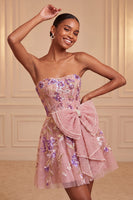 Laden Sie das Bild in den Galerie-Viewer, Salbeigrünes, trägerloses A-Linien-Sticker-Perlen-Schnürsenkelkleid mit Back-Homecoming-Kleid mit Schleife