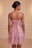 Laden Sie das Bild in den Galerie-Viewer, Salbeigrünes, trägerloses A-Linien-Sticker-Perlen-Schnürsenkelkleid mit Back-Homecoming-Kleid mit Schleife