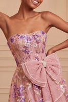 Laden Sie das Bild in den Galerie-Viewer, Salbeigrünes, trägerloses A-Linien-Sticker-Perlen-Schnürsenkelkleid mit Back-Homecoming-Kleid mit Schleife