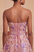 Laden Sie das Bild in den Galerie-Viewer, Salbeigrünes, trägerloses A-Linien-Sticker-Perlen-Schnürsenkelkleid mit Back-Homecoming-Kleid mit Schleife