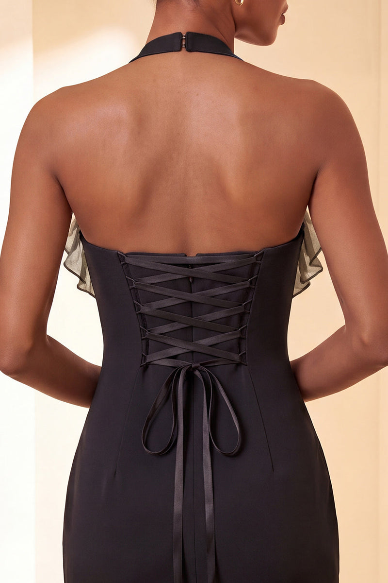 Laden Sie das Bild in den Galerie-Viewer, Lila Bodycon Neckholder-Halsausschnitt mit Spitzen-Homecoming-Kleid mit Rüschen