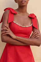 Laden Sie das Bild in den Galerie-Viewer, Hellgelbes, A-förmiges Homecoming-Kleid mit Perlenband und Spitze hinten