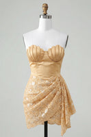 Laden Sie das Bild in den Galerie-Viewer, Hellgelbe Bodycon Sweetheart mit gerafften Pailletten Schnürung Back-Homecoming-Kleid mit Schärpe