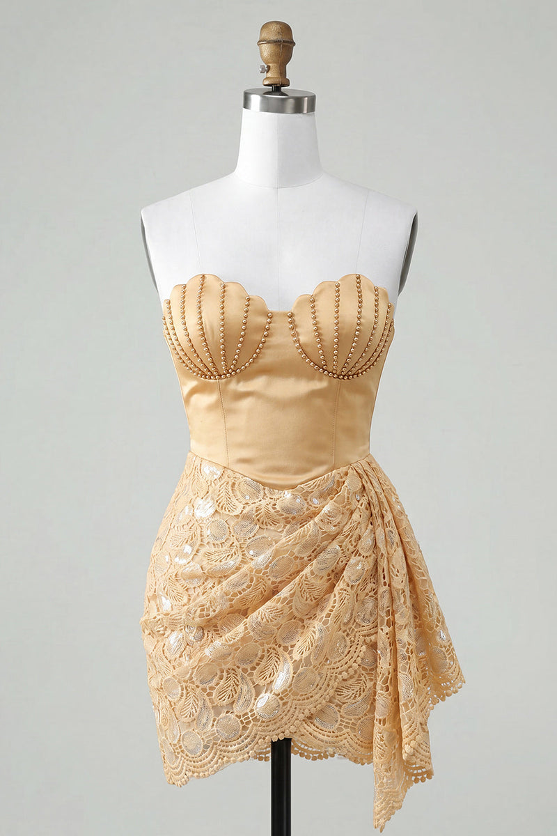 Laden Sie das Bild in den Galerie-Viewer, Hellgelbe Bodycon Sweetheart mit gerafften Pailletten Schnürung Back-Homecoming-Kleid mit Schärpe