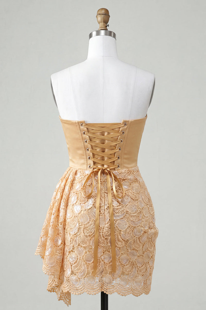 Laden Sie das Bild in den Galerie-Viewer, Hellgelbe Bodycon Sweetheart mit gerafften Pailletten Schnürung Back-Homecoming-Kleid mit Schärpe