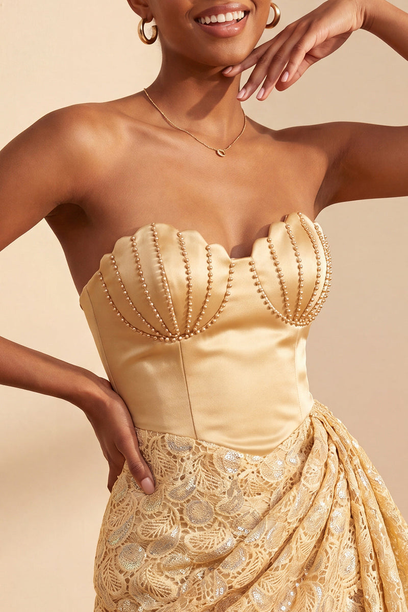 Laden Sie das Bild in den Galerie-Viewer, Hellgelbe Bodycon Sweetheart mit gerafften Pailletten Schnürung Back-Homecoming-Kleid mit Schärpe