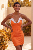 Laden Sie das Bild in den Galerie-Viewer, Helllila Bodycon Neckholder Rüschen Perlen Kurzes Abendkleid mit Schnürung