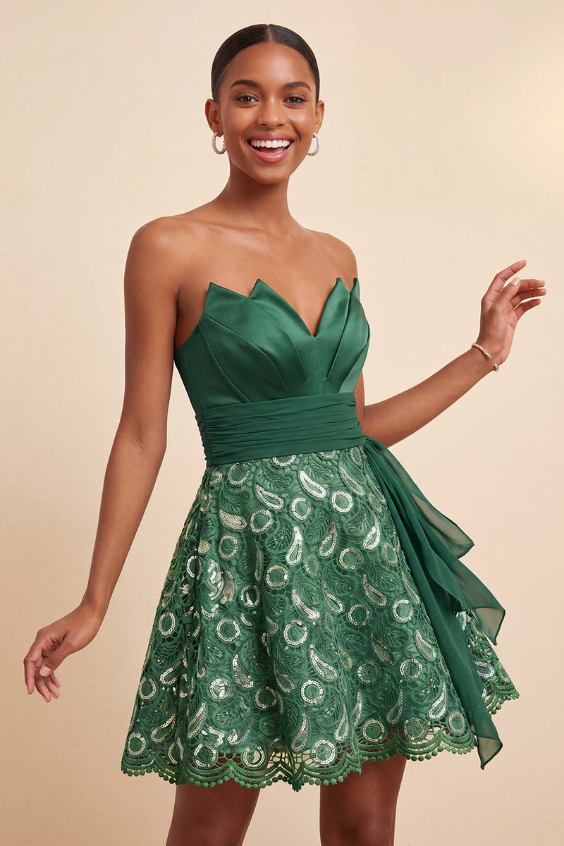 Laden Sie das Bild in den Galerie-Viewer, Himmelblaue A-Linie Sweetheart Pailletten Schnürung Back-Homecoming-Kleid mit Schärpe