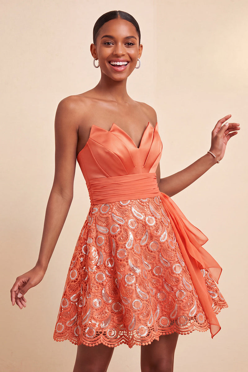 Laden Sie das Bild in den Galerie-Viewer, Himmelblaue A-Linie Sweetheart Pailletten Schnürung Back-Homecoming-Kleid mit Schärpe