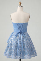 Laden Sie das Bild in den Galerie-Viewer, Himmelblaue A-Linie Sweetheart Pailletten Schnürung Back-Homecoming-Kleid mit Schärpe