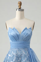 Laden Sie das Bild in den Galerie-Viewer, Himmelblaue A-Linie Sweetheart Pailletten Schnürung Back-Homecoming-Kleid mit Schärpe