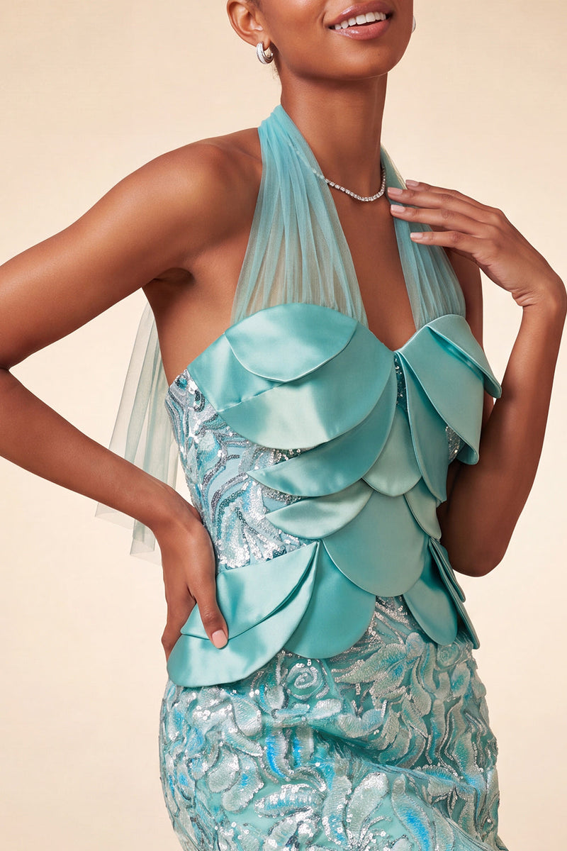 Laden Sie das Bild in den Galerie-Viewer, Lila Halterhals Bodycon Pailletten Kurzes Homecoming-Kleid mit Schnürung hinten