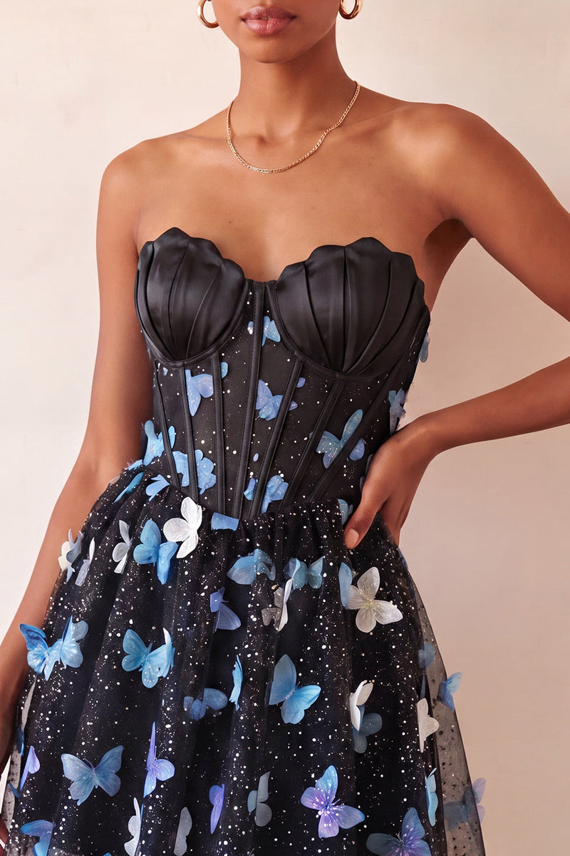 Laden Sie das Bild in den Galerie-Viewer, Blush Sweetheart A-Line transparentes Korsett-Schmetterlings-Homecoming-Kleid mit Spitze hinten