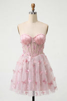 Laden Sie das Bild in den Galerie-Viewer, Blush Sweetheart A-Line transparentes Korsett-Schmetterlings-Homecoming-Kleid mit Spitze hinten