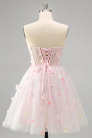 Laden Sie das Bild in den Galerie-Viewer, Blush Sweetheart A-Linie Transparentes Korsett Schmetterlings Kurzes Abendkleid mit Schnürung