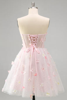 Blush Sweetheart A-Linie Transparentes Korsett Schmetterlings Kurzes Abendkleid mit Schnürung