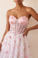 Laden Sie das Bild in den Galerie-Viewer, Blush Sweetheart A-Line transparentes Korsett-Schmetterlings-Homecoming-Kleid mit Spitze hinten
