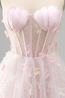 Laden Sie das Bild in den Galerie-Viewer, Blush Sweetheart A-Linie Transparentes Korsett Schmetterlings Kurzes Abendkleid mit Schnürung