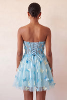 Laden Sie das Bild in den Galerie-Viewer, Blush Sweetheart A-Line transparentes Korsett-Schmetterlings-Homecoming-Kleid mit Spitze hinten