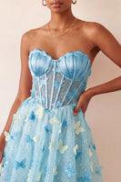 Laden Sie das Bild in den Galerie-Viewer, Blush Sweetheart A-Line transparentes Korsett-Schmetterlings-Homecoming-Kleid mit Spitze hinten