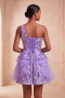 Laden Sie das Bild in den Galerie-Viewer, Hellblaues A-Linien-Pailletten-Dressing mit Rüschen Homecoming-Kleid und Schnürung hinten