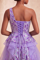 Laden Sie das Bild in den Galerie-Viewer, Hellblaues A-Linien-Pailletten-Dressing mit Rüschen Homecoming-Kleid und Schnürung hinten