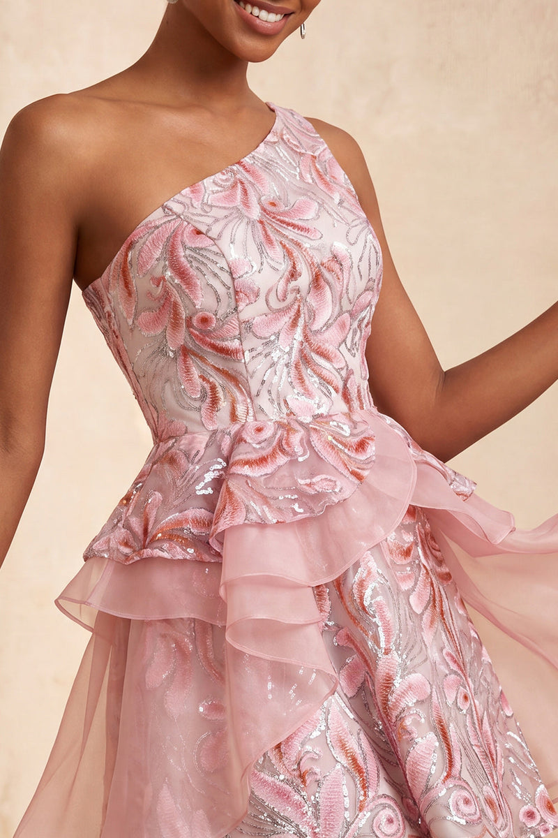 Laden Sie das Bild in den Galerie-Viewer, Hellblaues A-Linien-Pailletten-Dressing mit Rüschen Homecoming-Kleid und Schnürung hinten