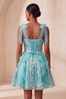 Laden Sie das Bild in den Galerie-Viewer, Rosa A-Linie Korsett, gebogene Träger, Pailletten, gerüschendes Homecoming-Kleid mit Schnürung hinten