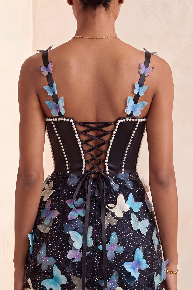 Laden Sie das Bild in den Galerie-Viewer, Bodycon Rouge-Korsett, Schmetterlingsperlenapplikation, Schnürung Back-Homecoming-Kleid mit Schärpe