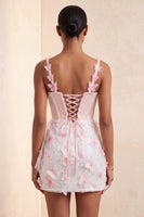 Laden Sie das Bild in den Galerie-Viewer, Bodycon Rouge-Korsett, Schmetterlingsperlenapplikation, Schnürung Back-Homecoming-Kleid mit Schärpe