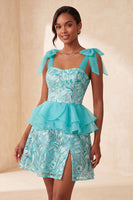 Laden Sie das Bild in den Galerie-Viewer, Rosa A-Linien-Pailletten, Rüschen, Schnürung hinten, gebogene Träger, Homecoming-Kleid mit Schlitz