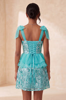 Laden Sie das Bild in den Galerie-Viewer, Rosa A-Linien-Pailletten, Rüschen, Schnürung hinten, gebogene Träger, Homecoming-Kleid mit Schlitz