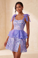 Laden Sie das Bild in den Galerie-Viewer, Rosa A-Linien-Pailletten, Rüschen, Schnürung hinten, gebogene Träger, Homecoming-Kleid mit Schlitz