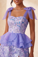 Laden Sie das Bild in den Galerie-Viewer, Rosa A-Linien-Pailletten, Rüschen, Schnürung hinten, gebogene Träger, Homecoming-Kleid mit Schlitz
