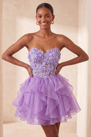 Laden Sie das Bild in den Galerie-Viewer, A-Linie himmelblaues Sweetheart-Transparentes Korsett mit Rüschen und Spitzen-Rücken-Homecoming-Kleid
