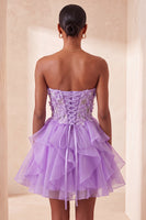Laden Sie das Bild in den Galerie-Viewer, A-Linie himmelblaues Sweetheart-Transparentes Korsett mit Rüschen und Spitzen-Rücken-Homecoming-Kleid