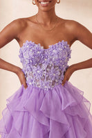 Laden Sie das Bild in den Galerie-Viewer, A-Linie himmelblaues Sweetheart-Transparentes Korsett mit Rüschen und Spitzen-Rücken-Homecoming-Kleid