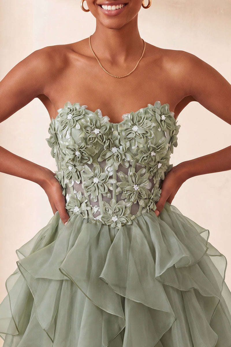 Laden Sie das Bild in den Galerie-Viewer, A-Linie himmelblaues Sweetheart-Transparentes Korsett mit Rüschen und Spitzen-Rücken-Homecoming-Kleid