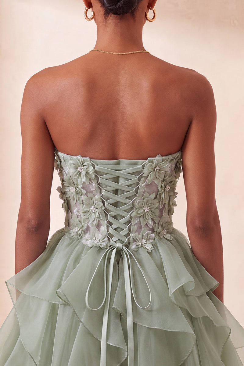 Laden Sie das Bild in den Galerie-Viewer, A-Linie himmelblaues Sweetheart-Transparentes Korsett mit Rüschen und Spitzen-Rücken-Homecoming-Kleid